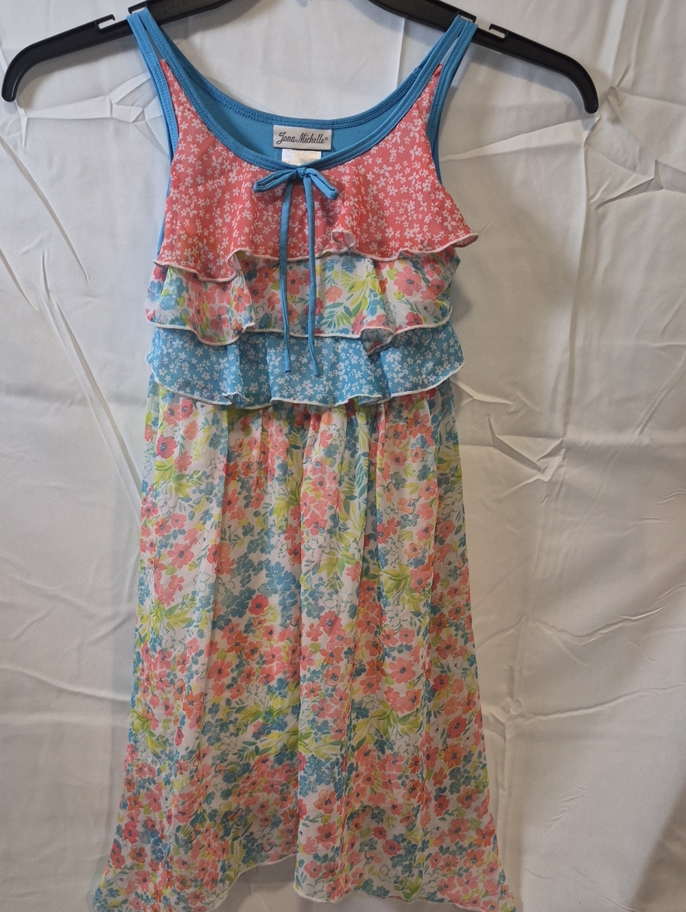 Jona Michelle Floral Ruffle Dress - Pink & Blue